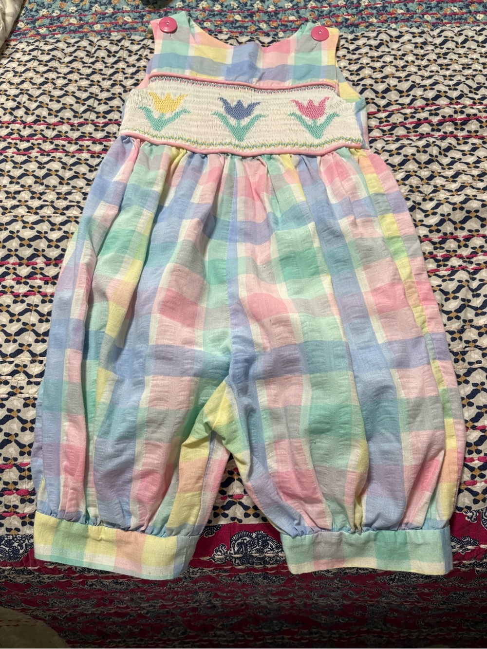 Pastel Plaid Smocked Baby One-Piece Romper
